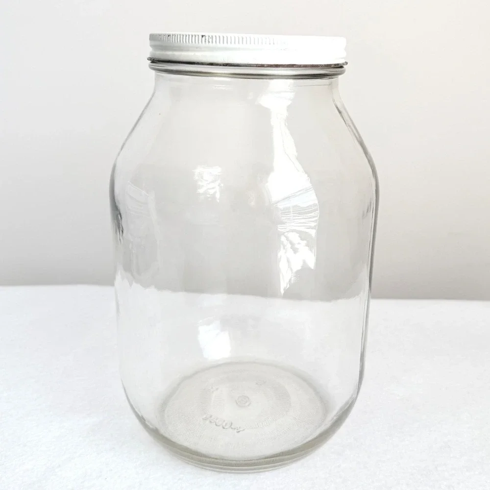 Vintage Kraft Glass Mayonnaise Jar w Original White Metal Lid 7